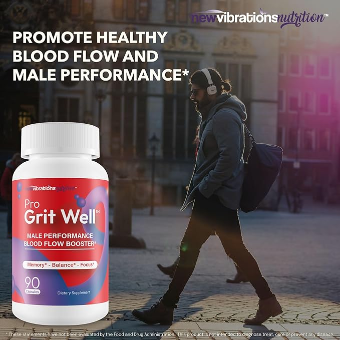 Pro Grit Well Male Performance Max Blood Flow Booster - Our Best Gritwell Male Performance Supplement to Increase Bloodflow to Vital Areas - Healthy Alpha Boost Blood Circulation Supplements for Men