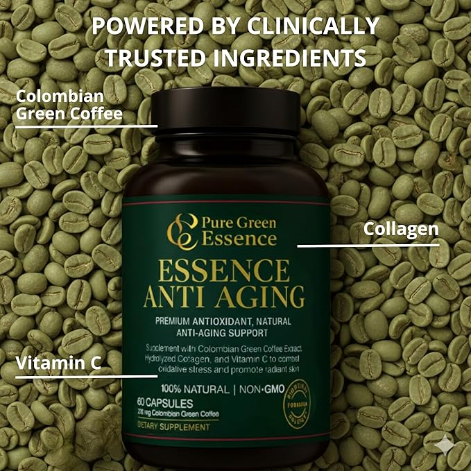 Anti-Aging with Colombian Green Coffee Extract Hydrolyzed Collagen and Vitamin C (60 Capsules)