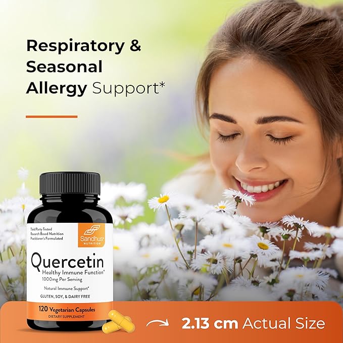 Quercetin 500mg Vegetarian Capsules 240 Count | 1000mg Per Serving of 2 Capsules | Immune Support Supplements For Respiratory Cellular Health &amp Seasonal Allergies | Quercitin for Men &amp Women