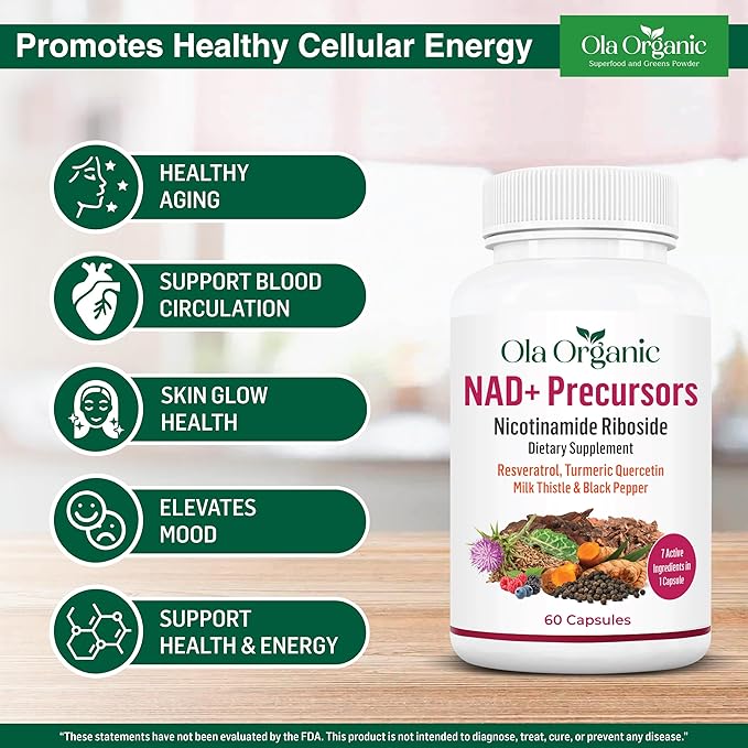 NAD+ Supplement &amp NAD Booster for Cellular Energy and Healthy Aging – Plant-Based Nicotinamide Riboside (NR) NAD Precursor with Resveratrol Turmeric Quercetin Rhodiola &amp Milk Thistle – 60 C