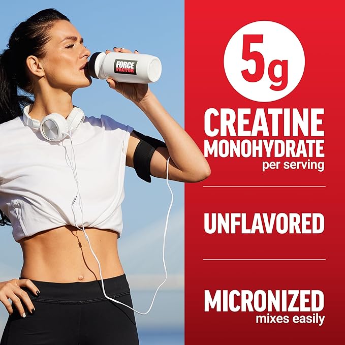 Force Factor Creatine Monohydrate Micronized Powder 500G 5g Dose to Support Muscle Growth Strength Recovery Cognitive Health &amp Memory Unflavored 100 Servings 17.6 Oz