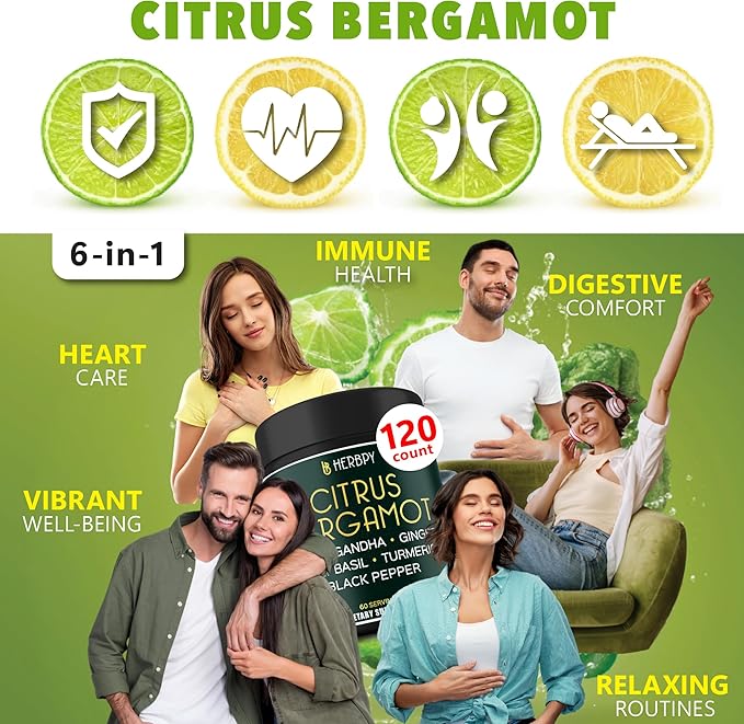 Bundle 2-Pack 7in1 Curcumin Supplement &amp 6in1 Citrus Bergamot Supplement for Digestive Relaxation Heart Health &amp Immune