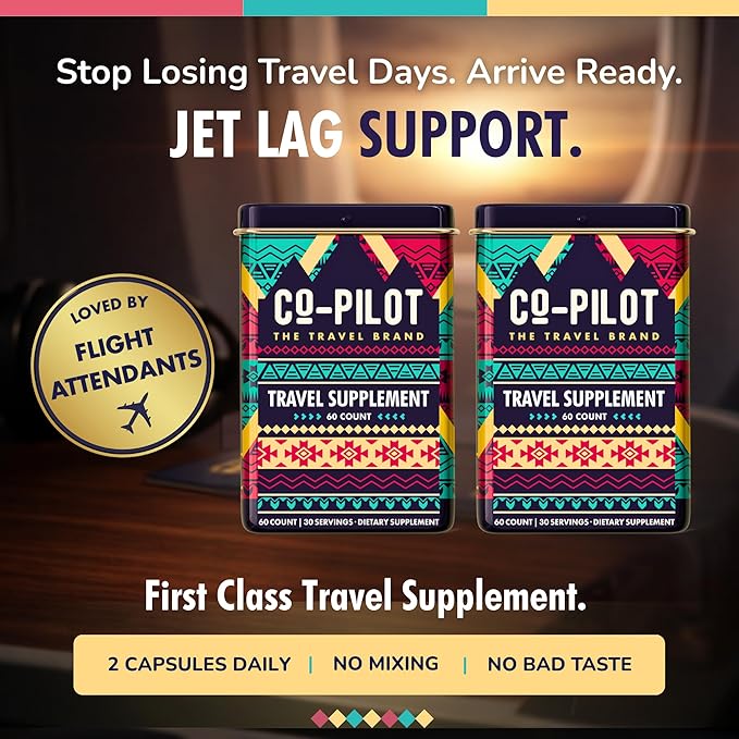 Supplement 2 Pack: Jet Lag Prevention + Ashwagandha Rhodiola D3+ for Immune Support Energy Digestive Health | Airplane Travel Essentials Multivitamin | Vegan | 120 Count