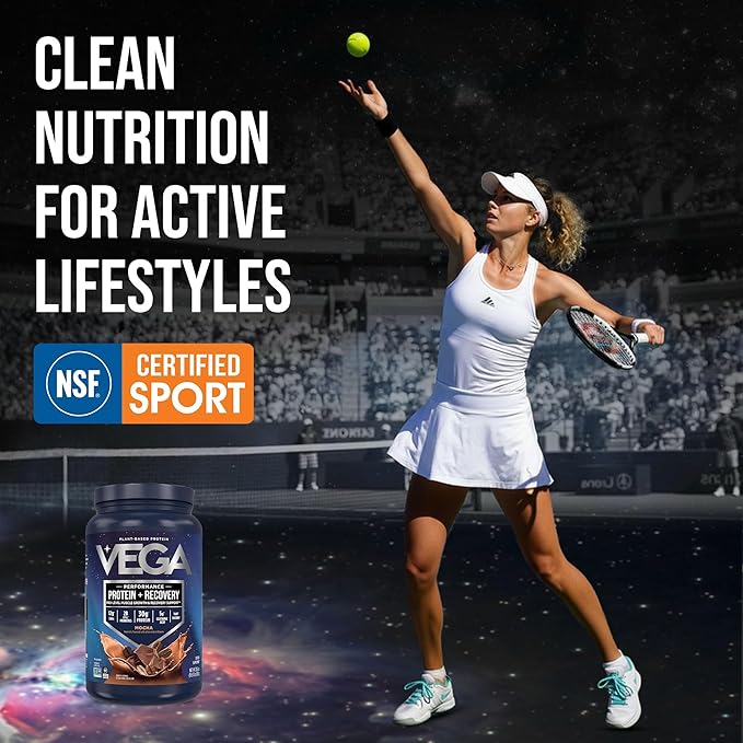 Vega Sport Vegan Protein Powder + Recovery - 30g Plant Based Protein per Serving Mocha 19 Servings 5g BCAAs Probiotics NSF Certified for Shakes &amp Smoothies 1.8lbs (Packaging May Vary)
