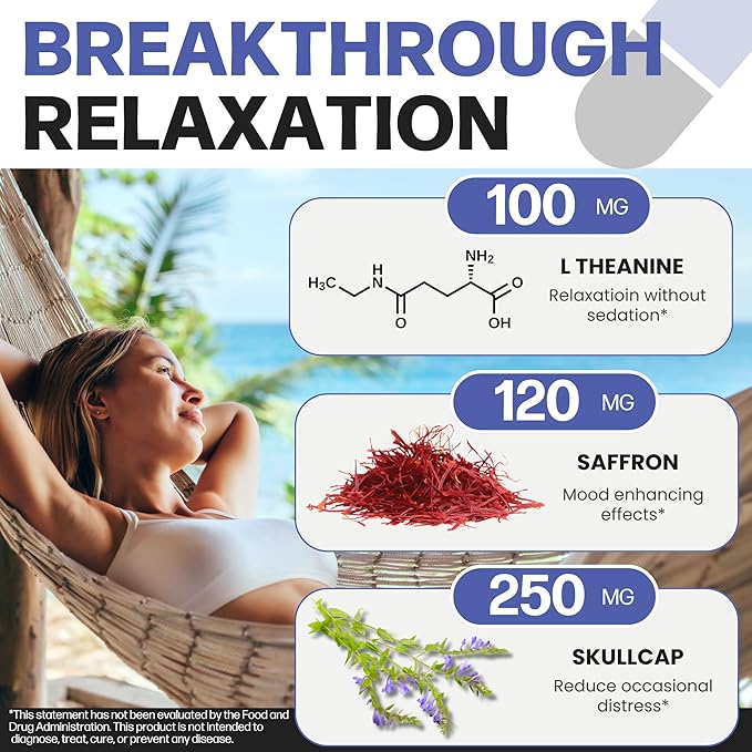 Life Happns Calm &amp Mood Support for Adults – Doctor-Formulated with Saffron Magnesium L-Theanine &amp Skullcap for Stress Relief &amp Emotional Balance | Non-Drowsy Natural Relaxation Suppleme