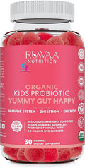 Kids Probiotic Gummies Organic Probiotics Kids for Digestive Health Immune Support Constipation Bloating. 2.5 Billion CFU Strawberry Flavor Chewable Probiotics for Children Ages 4+ 30ct (1)