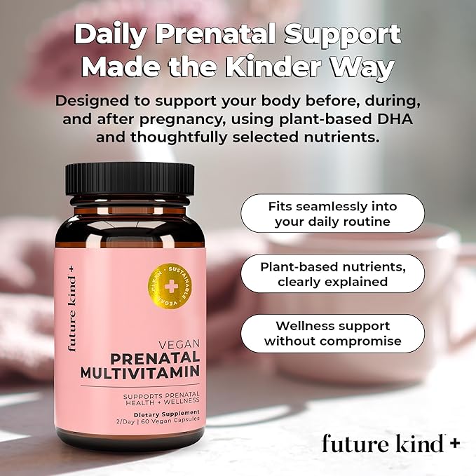 Future Kind Prenatal Vitamin - Pregnancy Lactation and Wellness Support with DHA &amp L-Methylfolate - Folate Supplement for Women with Vitamin D E Iron Omega-3 and Biotin (60 Capsules)