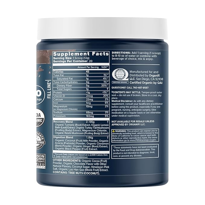 Organifi - Gold Chocolate - Superfood Supplement Powder - 20 Day Supply - Supports Restful Sleep Immune Health and Recovery - Cocoa Organic Turmeric and Reishi Mushroom Infused Golden Milk Drink Mix