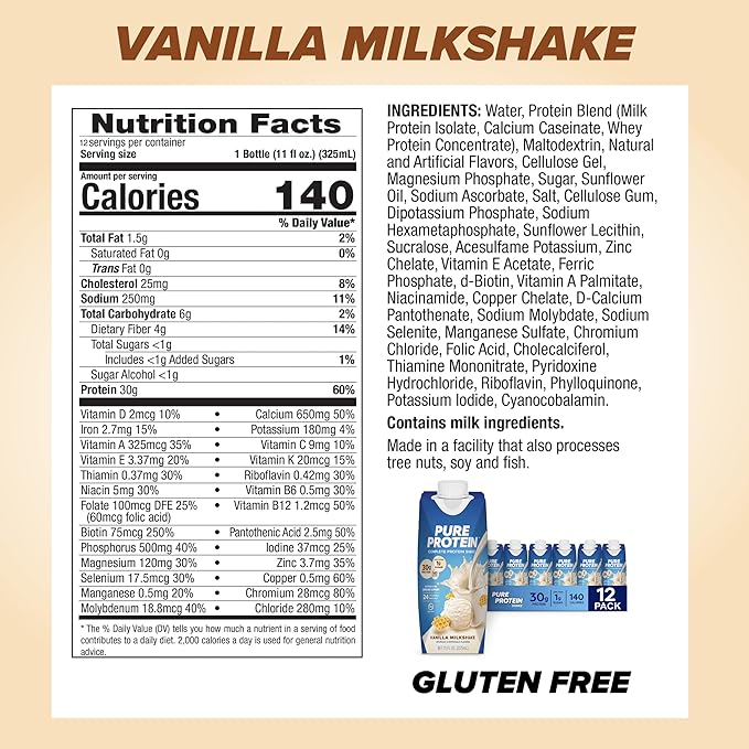 Pure Protein Vanilla Protein Shake 30g Complete Protein Vitamins A C D and E plus Zinc &amp Bars High Protein Nutritious Snacks to Support Energy Low Sugar Lemon Cake 1.76 oz