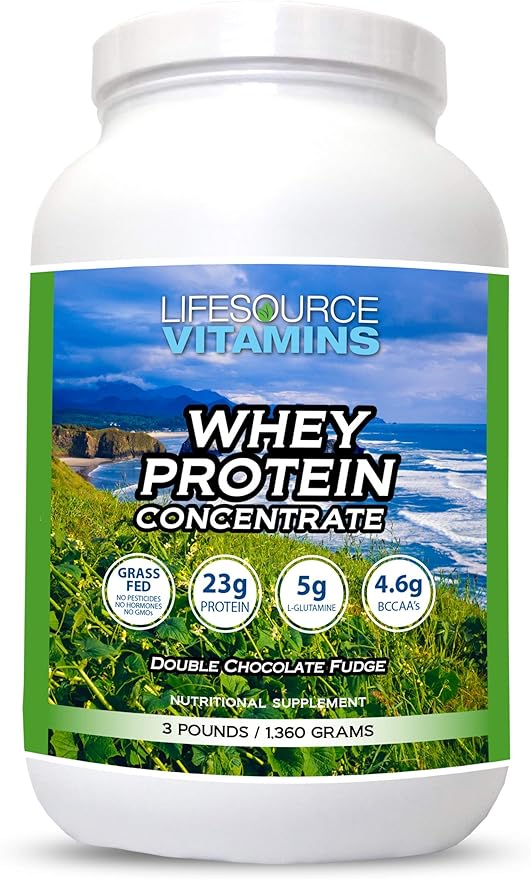 LifeSource Vitamins 3lb Grass Fed Whey Protein Concentrate - Chocolate w/Stevia - 3 lb Powder