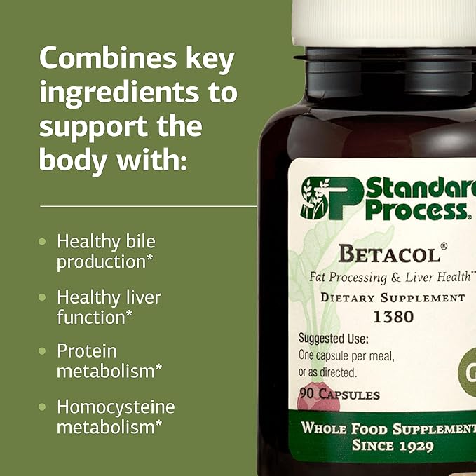 Standard Process Betacol - Supports Liver Function &amp Bile Production - Liver Health Supplement with Niacin &amp Vitamin B6 - Gluten-Free Non-Dairy &amp Non-Soy - 90 Capsules