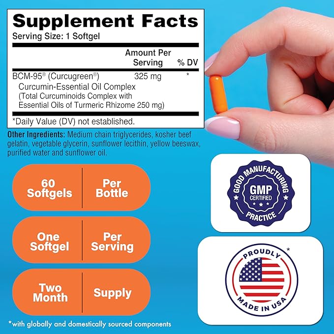 Health Thru Nutrition Curcu-Gel Turmeric Curcumin Complex BCM-95 Softgels 325mg (Pack of 60)