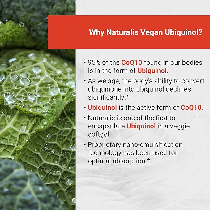 Naturalis Ubiquinol 100mg Active CoQ-10 Emulsified in MCT Oil for Better Absorption | Gluten Free Non-GMO &amp Soy-Free | Cardiovascular Wellness Antioxidant Protection and Healthy Skin* | 60 Soft