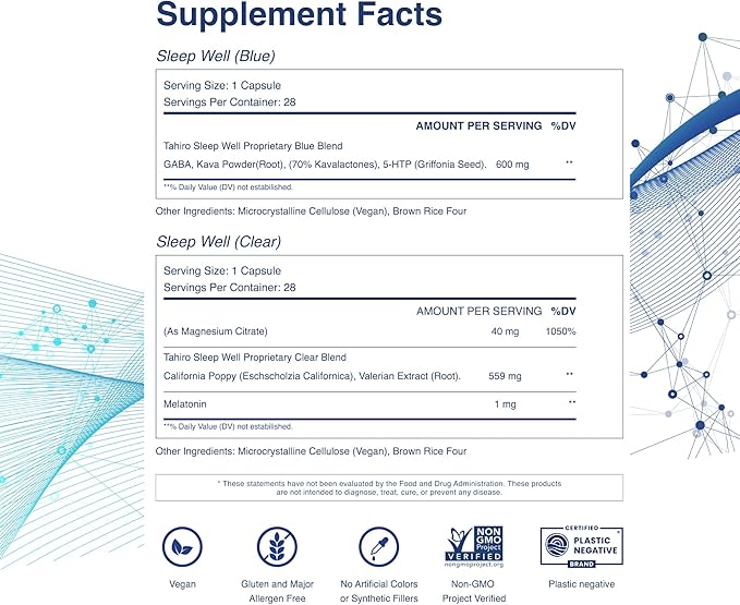 TAHIRO Sleep Well Supplement – Sleep Supplement with Kava Valerian – Non-GMO Vegan Herbal Capsules Natural Formula – 28-Packets