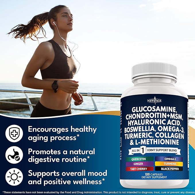 Glucosamine Chondroitin MSM Turmeric Curcumin Collagen Hyaluronic Acid Omega 3 – Joint Health Supplement for Men &amp Women – 120 Count