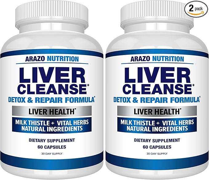 Arazo Nutrition Liver Cleanse Detox &amp Repair Formula – Milk Thistle Herbal Support Supplement: Silymarin Beet Artichoke Dandelion Chicory Root (Pack of 2)