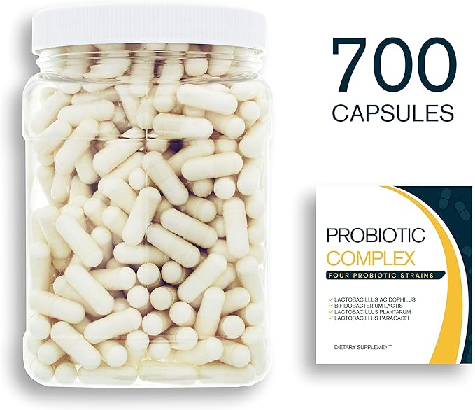 Probiotic Blend - 700CT Value Size Bottle of Multiple Strains of Key Bacteria Include Lactobacillus Acidophilus Bifidobacterium Lactis L. Plantarum L. Paracasei in a Clear Square Grip Jar