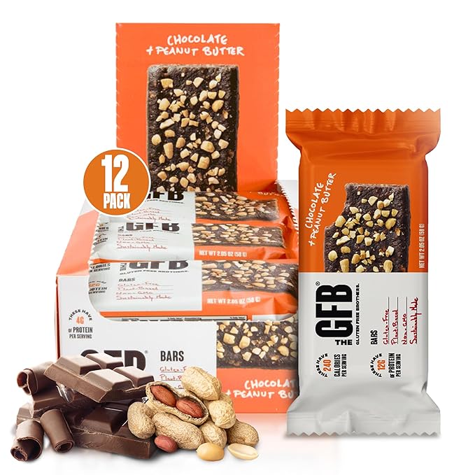 The GFB Chocolate Peanut Butter Protein Bars - Gluten Free Plant Based Non GMO Sustainably Made – Ridiculously Tasty Healthy Vegan Nutrition Snack Protein Bars 2.05 oz (12 Count)