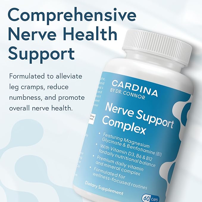 Magnesium Glycinate Supplements with Benfotiamine Vitamin B6 B12 D3-60 Capsules - Non-GMO Nerve Support Calf Leg Cramp Pills - Vegan Gluten Free Magnesium Supplement for Women and Men
