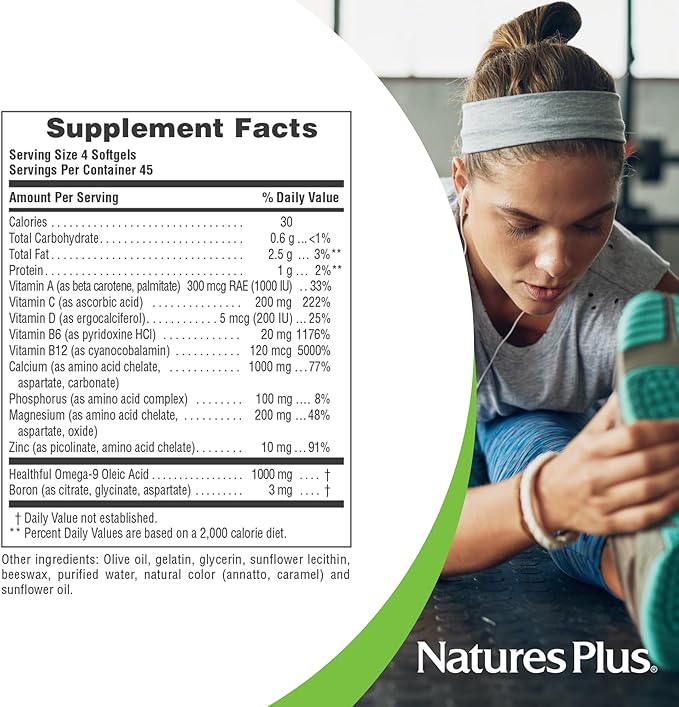 NaturesPlus Bone Power - 180 Softgels - Osteo Nutrient Complex - Dairy Free Gluten Free - 45 Servings