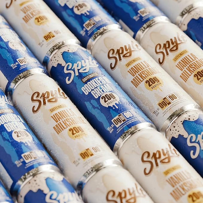Spylt High Protein Cookies &amp Cream/Vanilla Milk with 60mg Caffeine &amp 20g Protein - 90 Calories Ready to Drink Sugar Free Lactose Free Milk Perfect for Workout Recovery &amp Afternoon Pick
