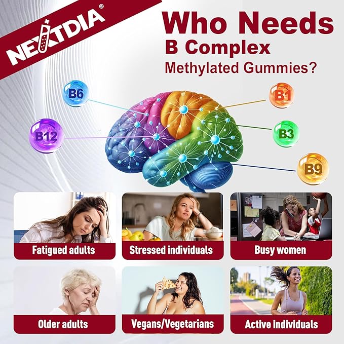 Brain &amp Mood Support Gummies Super Vitamin B Complex for Men &amp Women All B Vitamin B1 B2 B3 B5 B6 B7 Folate MethyB12 with PABA Inositol Choline Supports MTHFR Gene &amp Energy Vegan 12