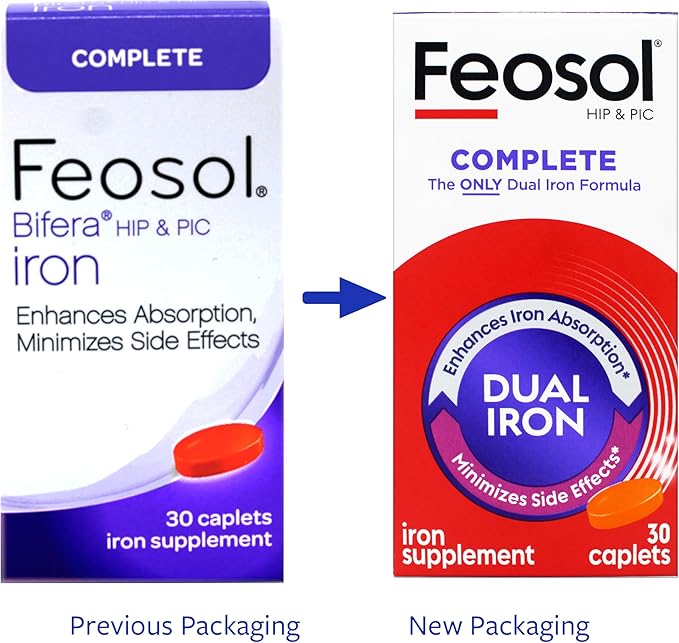 Feosol Bifera Hip &amp PIC Iron Supplement Complete - 30 Caplets Pack of 3
