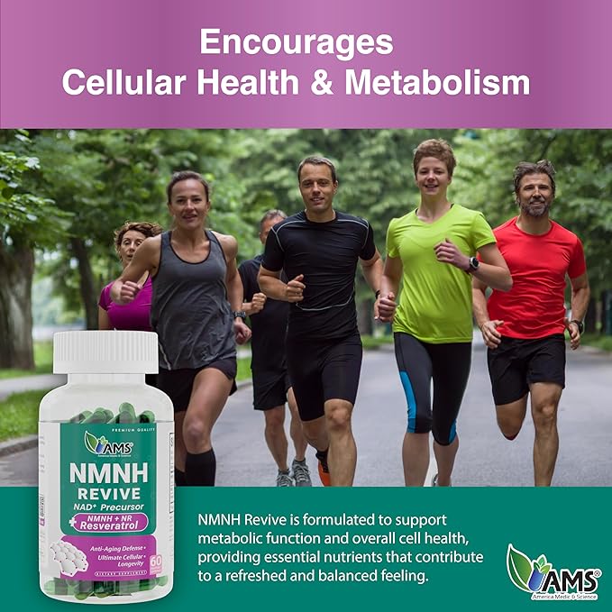 America Medic &amp Science NMNH Revive – Dual NAD+ Precursor Supplement for Longevity Healthy Aging Energy Metabolic Function Skin &amp Cellular Health – 60 Capsules for Daily Vitality