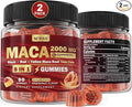 2 Pack Sugar Free Maca Root Gummies 2000mg with Ashwagandha Tribulus Terrestris Rhodiola Panax Ginseng L Arginine &amp L Tyrosine - Organic Black Red Yellow Maca Root for Women Men Energy Support
