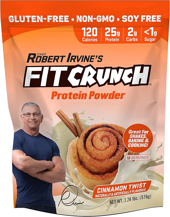 Fit Crunch Tri-Blend Whey Protein Keto Friendly Low Calories High Protein Gluten Free Soy Free (18 Servings Cinnamon Twist)