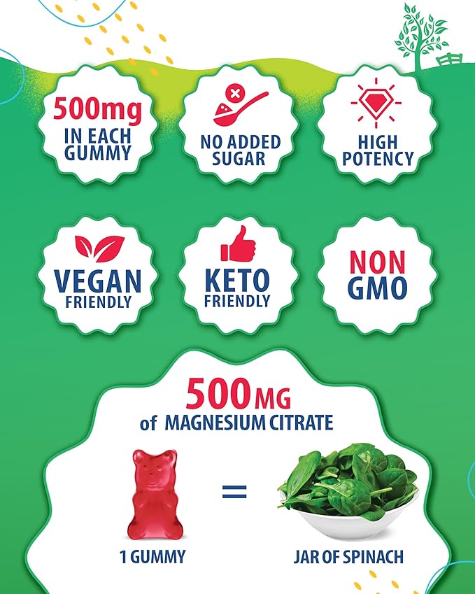 Magnesium Gummies for Kids &amp Adults - 500mg &amp Zinc Gummies for Kids &amp Adults - Zinc Chewable Gummy for Immune Support - Powerful Natural Antioxidant Non-GMO Supplement for Children Men Wom