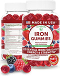 Lunakai USA Made Vegan Iron Gummies 5-in-1 with Methylfolate Vitamin C E &amp B12 - Daily Chewable Iron Supplement for Women Men &amp Kids - Energy &amp Blood Health Support Non-GMO 60ct