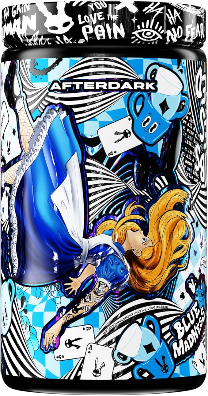 AFTERDARK INHUMAN Void Pre-Workout Powder Enhanced Mind-Muscle Connection Sustained Energy Potent Nootropic Blend Vegan Gluten-Free Soy-Free 400mg Caffeine No Crash Blue Madness