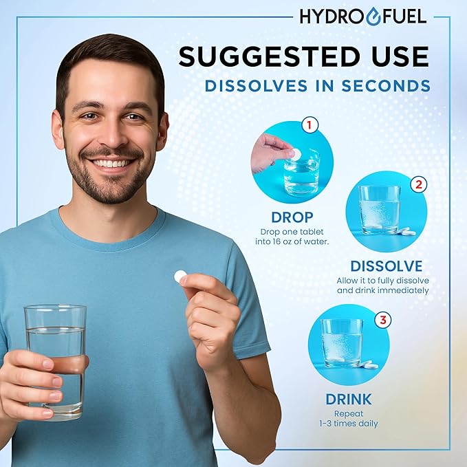Hydrogen Water Tablets with Electrolytes | 12 PPM Molecular H2 Tablets for Drinking Water | Effervescent Hydrogen Water Tabs with Magnesium Sodium &amp Potassium (60 Count)