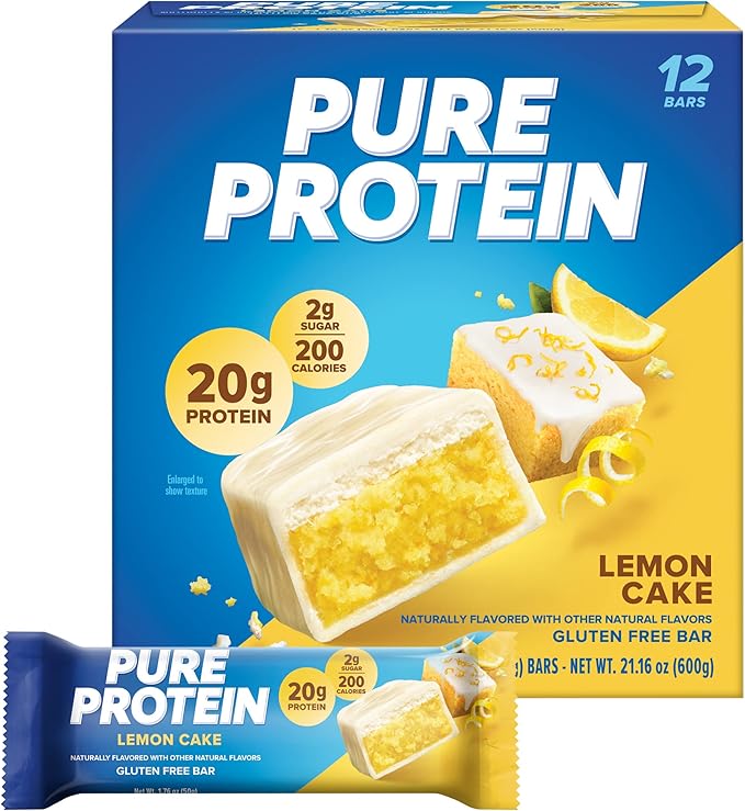 Pure Protein Strawberry Protein Shake 30g Protein 12 Pack and Pure Protein Lemon Cake Bars 20g Protein 12 Count