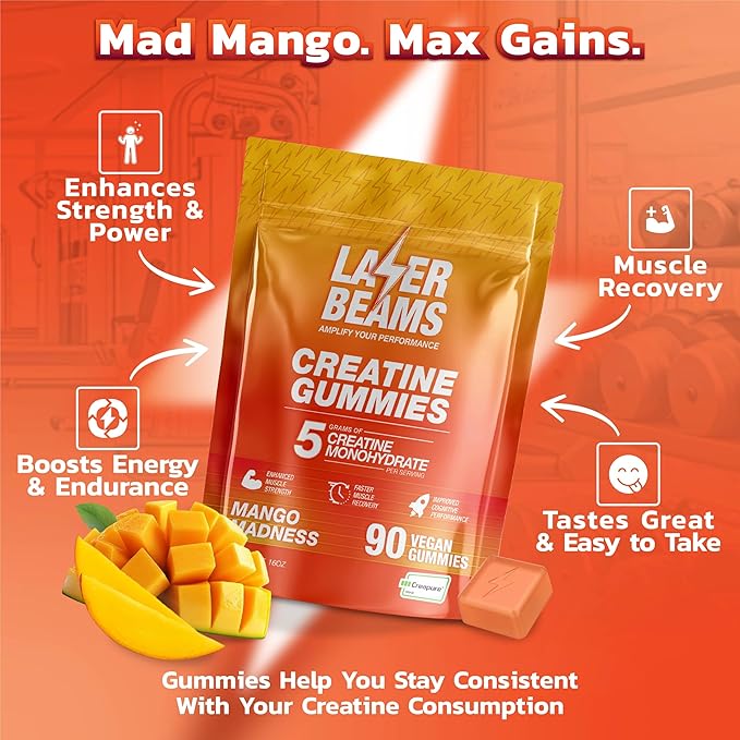 Creatine Monohydrate Gummies for Women &amp Men - 5g Creapure Creatine per Serving - Vegan Mango Flavor - Boost Muscle Strength Endurance Recovery &amp Mental Focus (90 Gummies)
