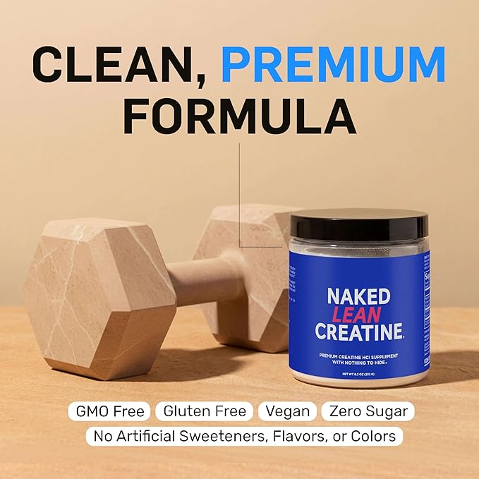 NAKED Lean Creatine HCl Powder 100 Servings - Con-Cret Creatine Hydrochloride with Organic Prickly Pear Extract Electrolytes - Muscle Growth Strength &amp Cognitive Support - Unflavored