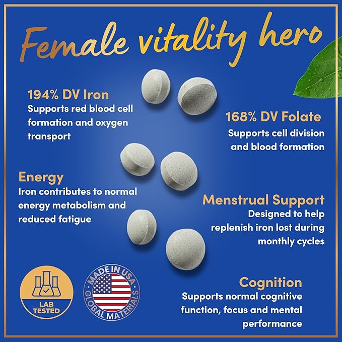 Iron and Folic Acid Supplements for Women - 35mg Gentle Iron Vitamin Folic Acid 400mcg - Anemia Period Pregnancy Support Supplement Ferrous Sulfate Pills - 180 Vegan Non-Constipating Tablets