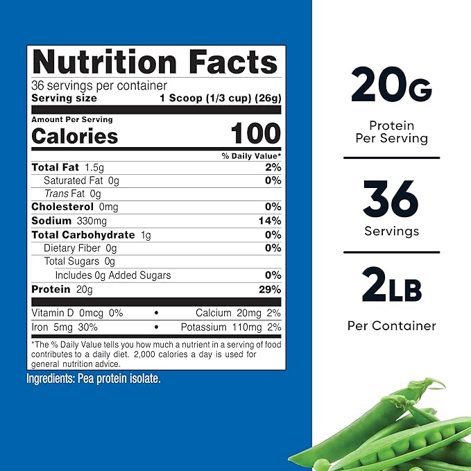 Nutricost Pea Protein Powder (2 LBS) Unflavored - 20g of Vegan Pea Protein Isolate GMO-Free Gluten-Free 36 Servings