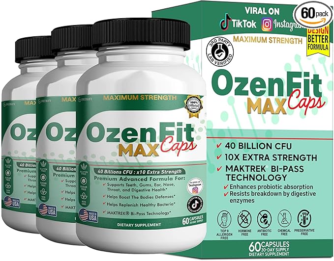 OzenFit Caps Max Probiotic Supplement 40 Billion CFU MAKTREK Bi-Pass Technology 60 Capsules 30-Day Supply (3)