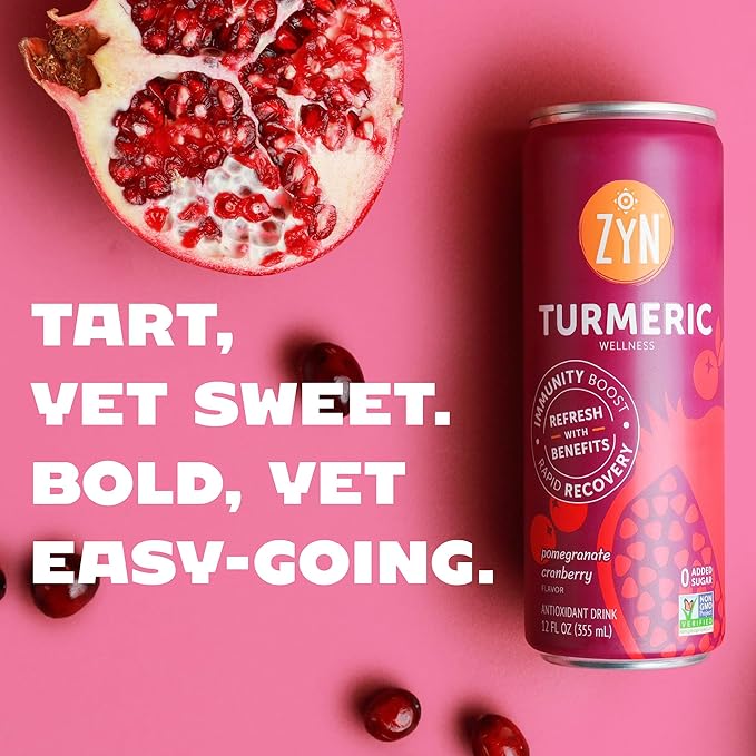 ZYN Turmeric Wellness Drink Flavored Turmeric Drink Turmeric Curcumin with Black Pepper Low Calorie Healthy Energy Drink Clean Vegan Soda Alternative for Vitality Variety Pack of 24