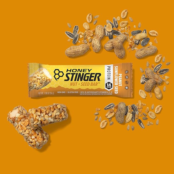 Honey Stinger Nut + Seed Bar Peanut Sunflower Seed Protein Packed Food for Exercise Endurance and Performance and Recovery Sports Nutrition Snack Bar for Home &amp Gym Post Workout 12 Pack
