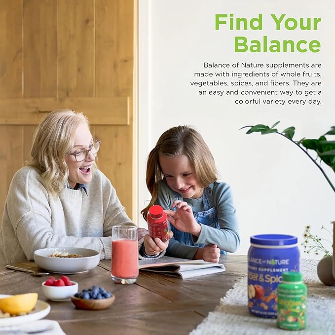 Balance of Nature Whole Health System - Whole Food Fruits &amp Veggies and Fiber &amp Spice Supplements - 30 Servings Each