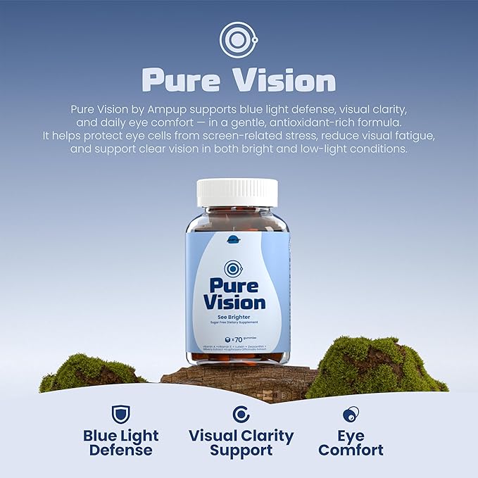 AmpUp Eye Wellness Sugar-Free Gummies with Lutein &amp Zeaxanthin Bilberry &amp Vitamin A + E Gluten Free Gelatin Free Non GMO Vegetarian Blueberry Flavor 70 Gummies