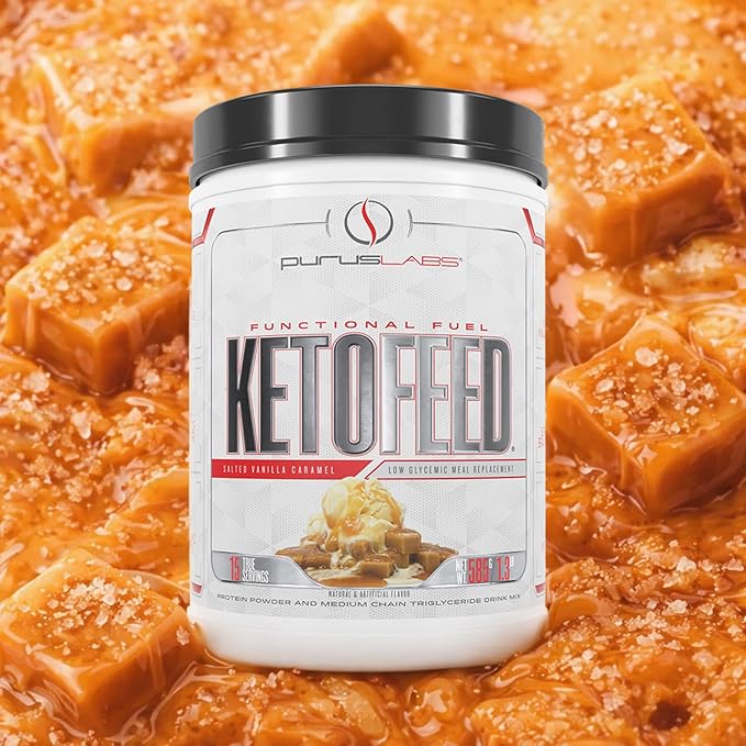 Purus Labs KetoFeed Protein | Keto Low Glycemic Protein Meal Replacement | Low Carb 0 Sugars | Added MCTs | 20g Whey Protein (Salted Vanilla Caramel)