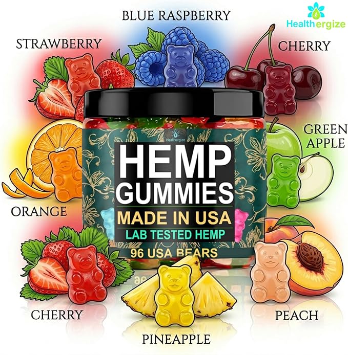 Hemp Gummies Sleep Calm Relaxation-Made in USA-Edibles Gummy Bears Candy-96 Count