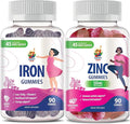 Zinc Gummies for Adults &amp Iron Gummies for Adults - Iron Vitamins with Vitamin C 10mg per Serving - Iron Chewable Fruit Gummy for Immune Support Red Blood Cell Production Zinc Chewable Gummy f