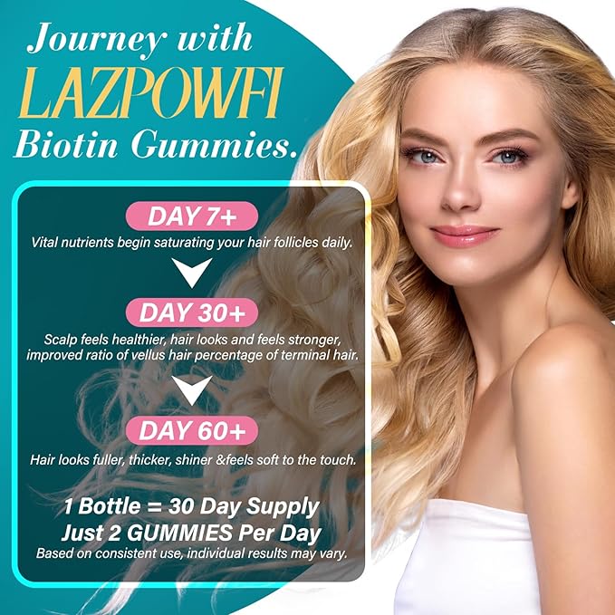 Biotin Gummies -Hair Skin and Nails Vitamins for Men &amp Women Vegan Vitamin B7 Supports Hair Growth and Stronger Nails90 Day Supply-Strawberry-180 Counts
