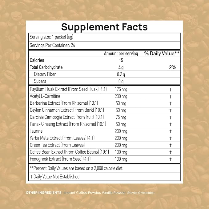 Slim Coffee GLP-1 Supplement | GLP 1 Booster to Control Appetite and Cravings | Great Tasting Metabolic Support - Coffee Bean Extract Green Tea Yerba Mate (Vanilla)