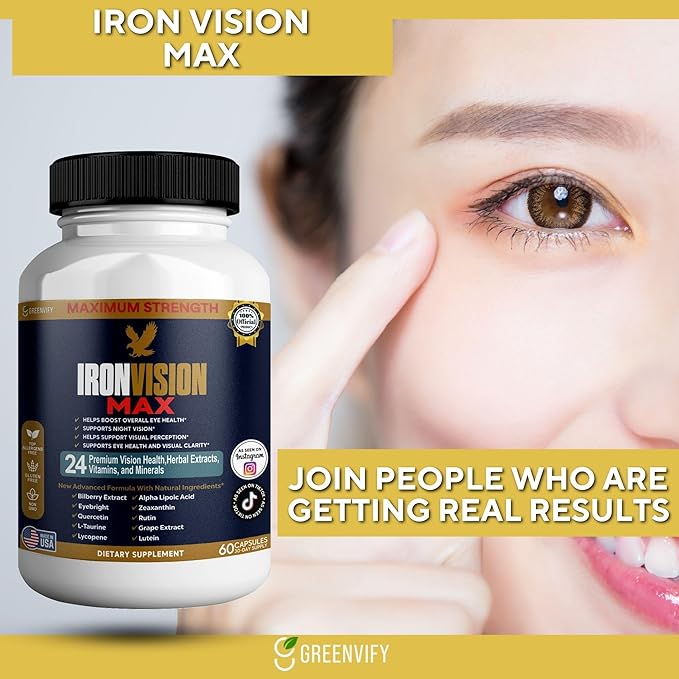 IronVision Max Eye Health Supplement 24 Premium Vitamins &amp Minerals Lutein Bilberry Extract 60 Capsules (5)